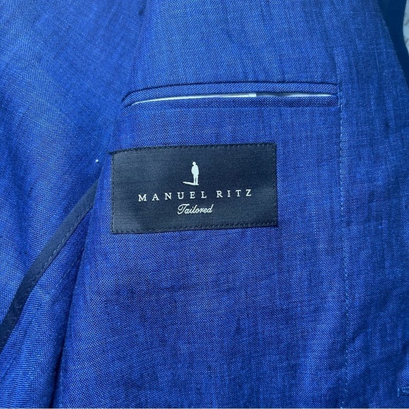 Manuel Ritz Men’s Blue 100% Linen Blend Blazer in 40R Tailored Two Button Jacket - Picture 8 of 11